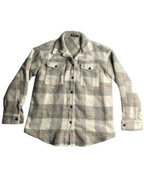 Automet Womens Grey & White Plaid Button-Up Shirt Jacket Size S Soft Flannel Fab